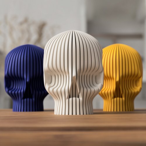 SKULVÉA – Skulpturaler Design-Schädel mit organischer Rillenstruktur