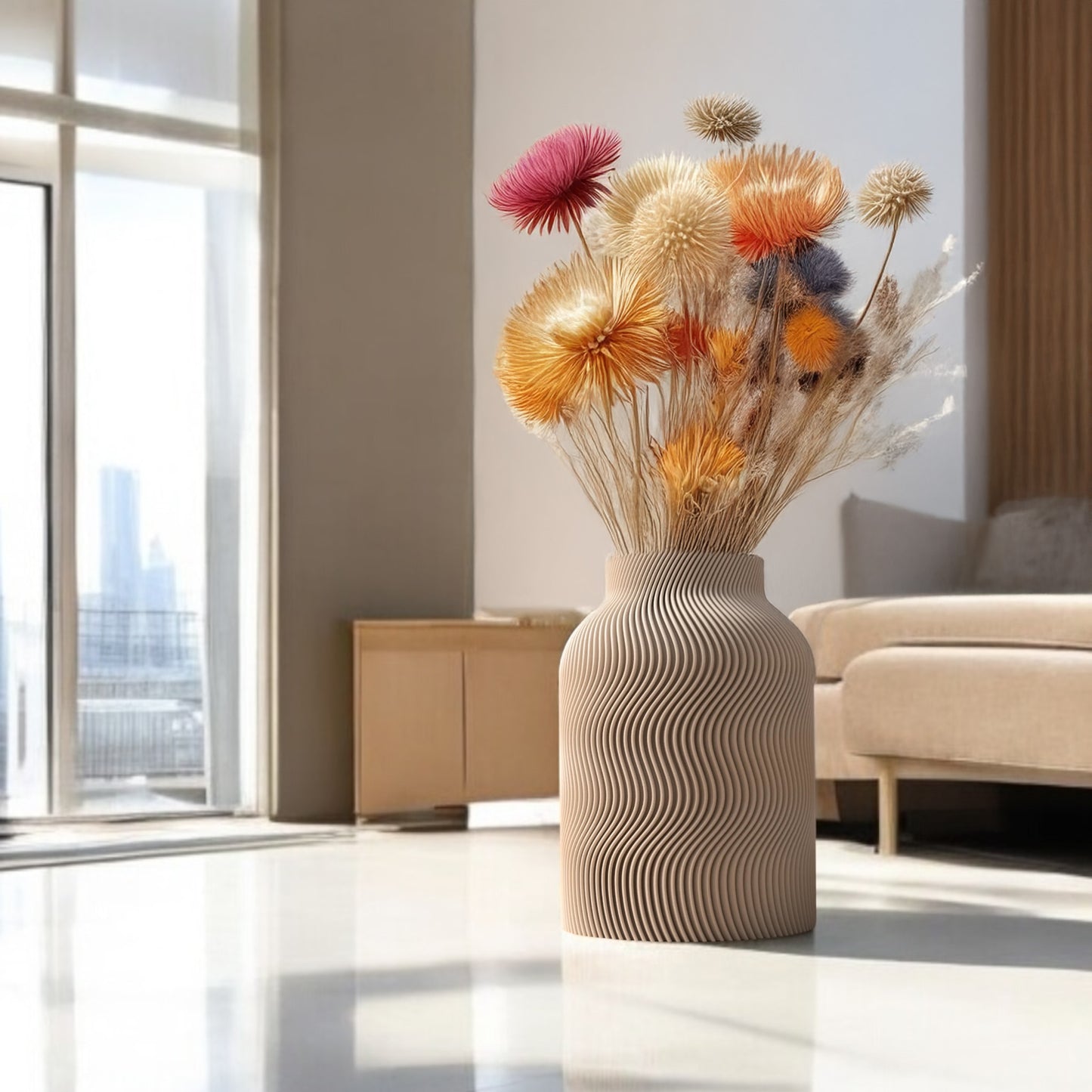 SERAVA – Skulpturale Designvase mit sanfter Wellenstruktur